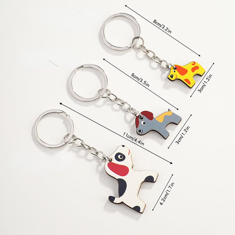 Wholesale of Cute Cartoon Puppy Wooden Color Printed Parent-child Keychains